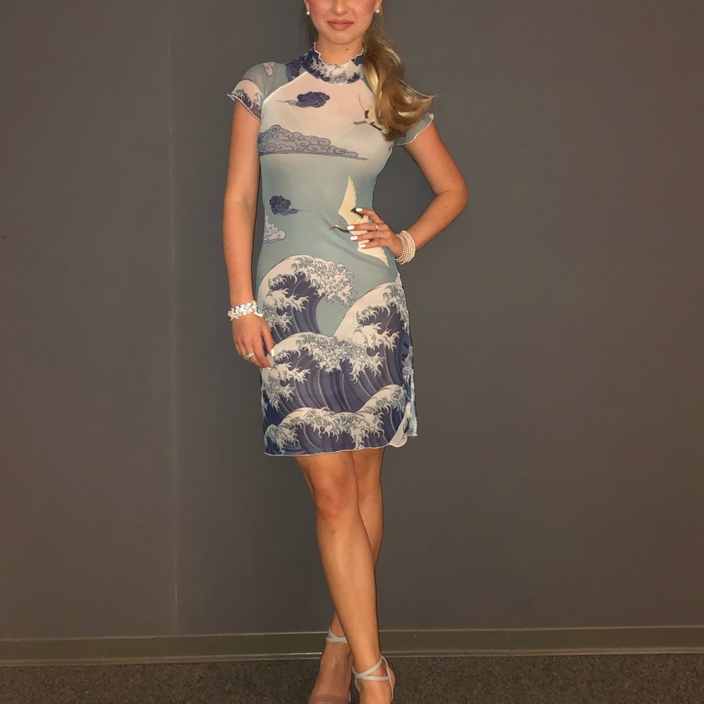 Current Mood tidal wave mesh dress
